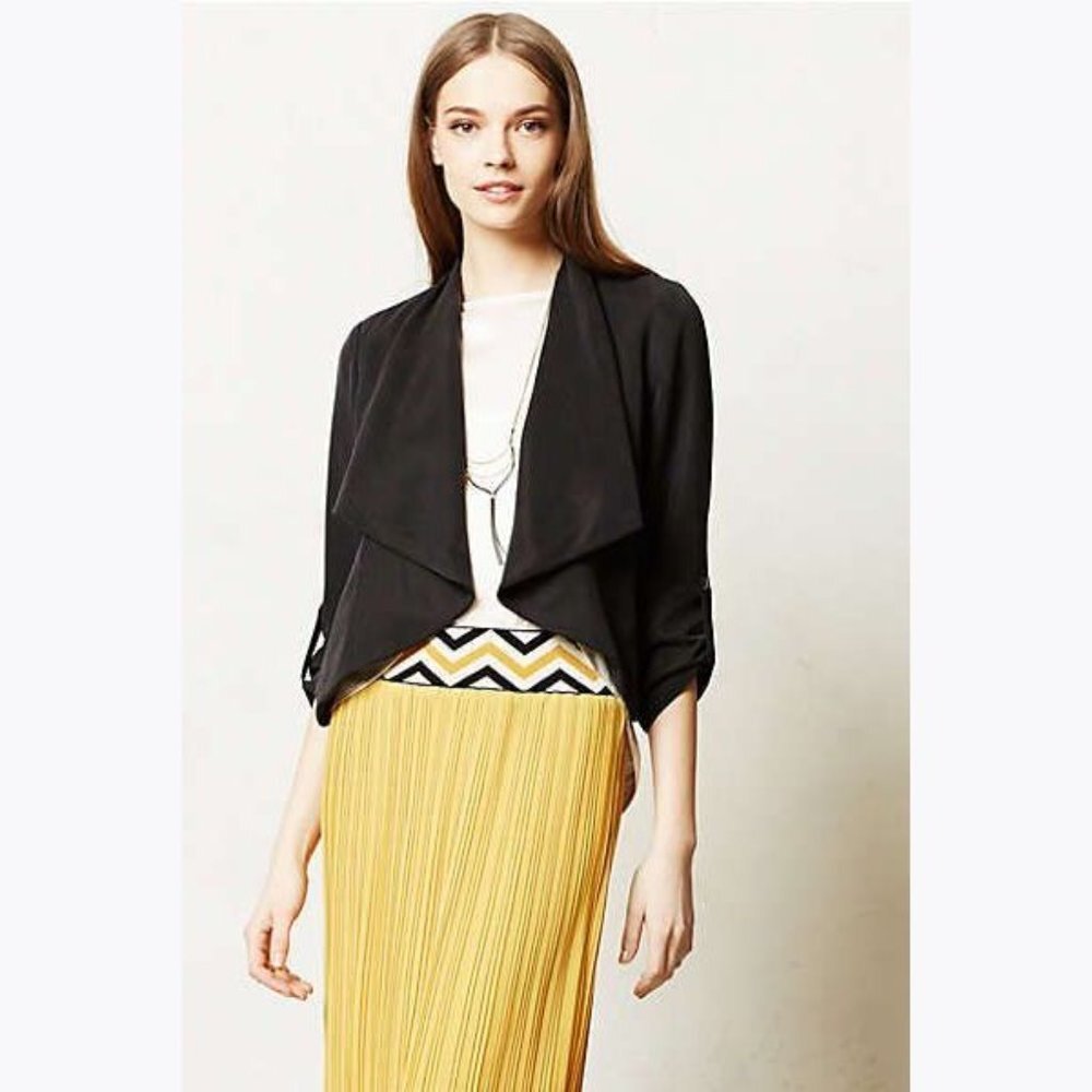CARTONNIER Anthro Black Draped Open Front Travelogue Jacket sz XS Women's
